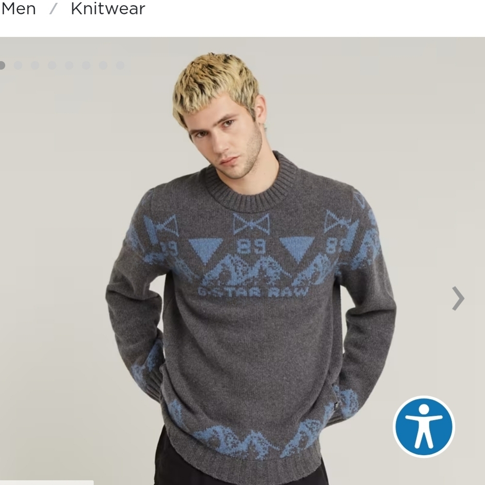 NWT G-Star Unisex Holiday Grey And Blue Wool Knitted Sweater